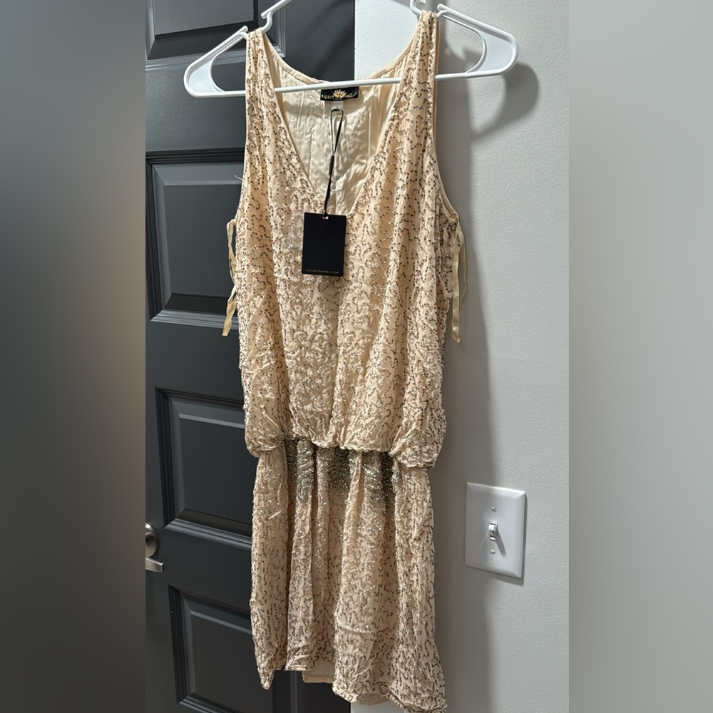 Chic Cream and Gold Mini Dress